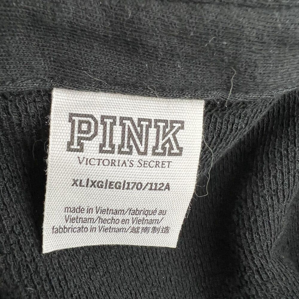 Victorias Secret Pink Shirt Womens XL Black Fleece Button Up Shacket Logo Lounge - Picture 5 of 9